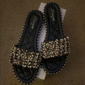 Steve Madden Black and Gold Studded Sandals